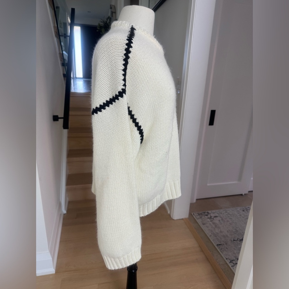 C’est Moi Chunky Knit Sweater Cream Black Contrast Stitch M/L - Picture 3 of 6